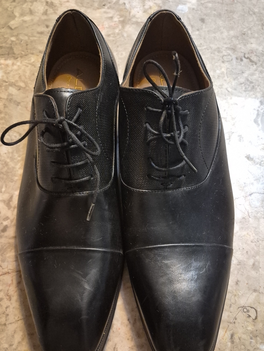 Aldo Men's Black Leather Cap-Toe Derby Oxfords